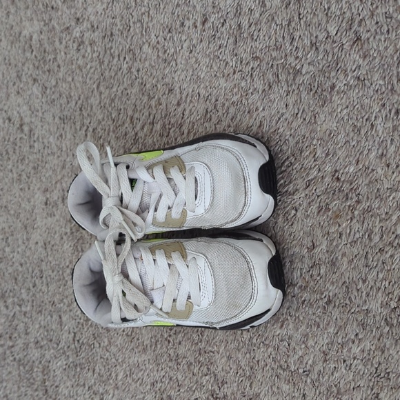 Nike Grade School Air Max 90 LTR Sneakers White Black Neon Green Yellow Size 1 - Picture 4 of 8